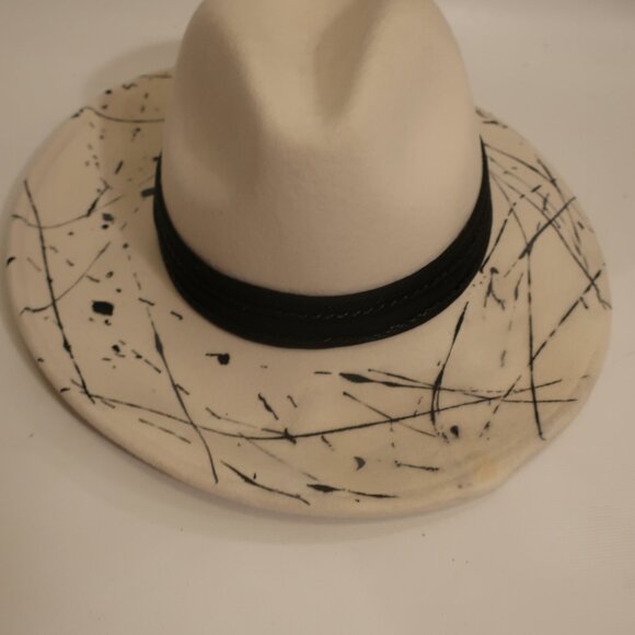 NWT Womens Bits of Pieces To Go Ivory Black Splashy Wool Panama Hat OS - Picture 2 of 7